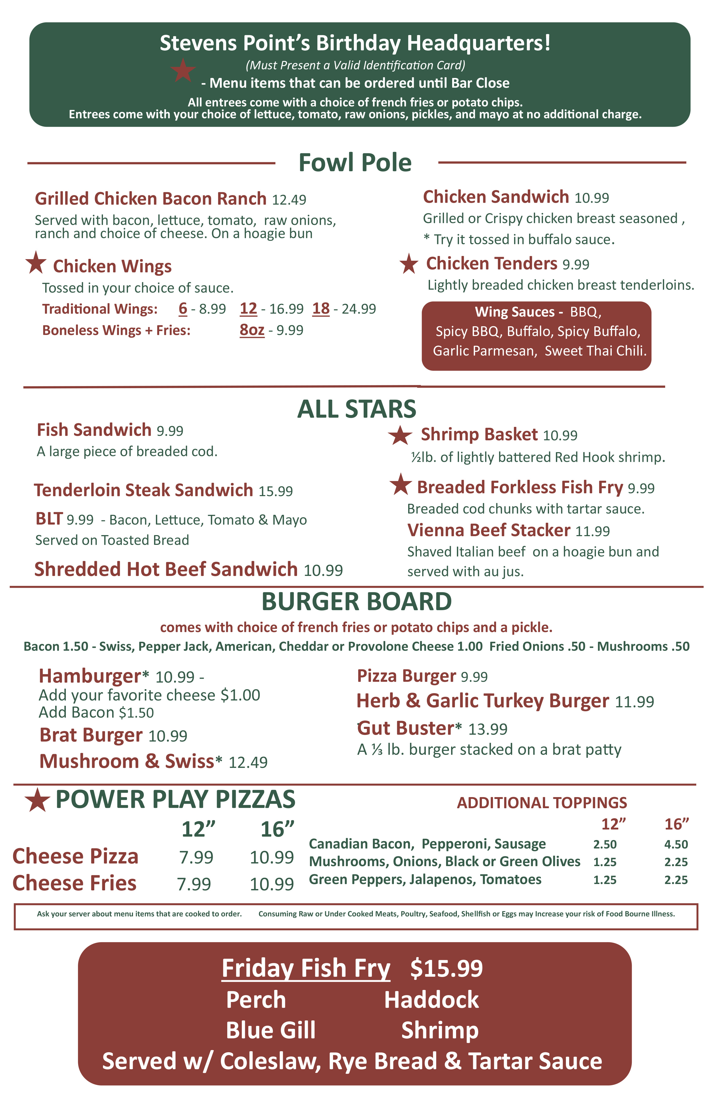 Partner's Pub Menu Page 2